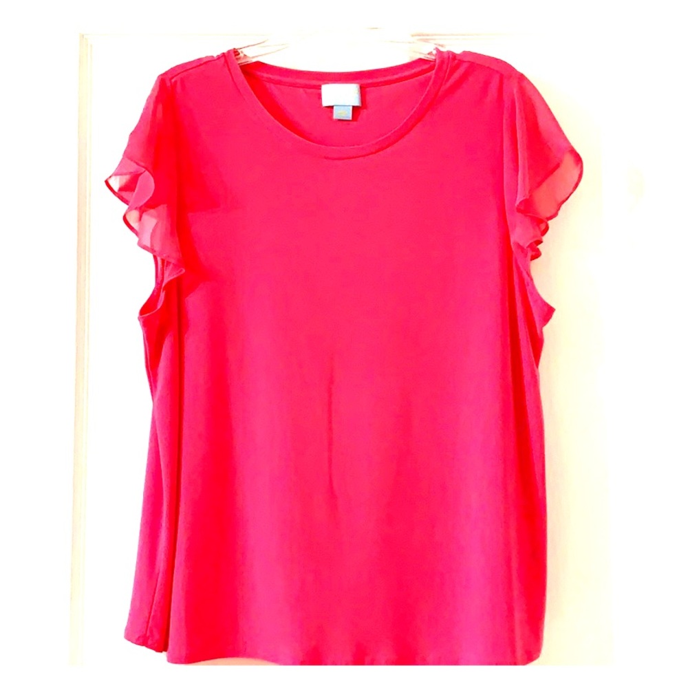 CeCe hot pink blouse with ruffled sleeves NWOT